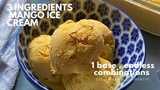 mango ice cream 3 ingredients | how to make ice cream at home | homemade eggless mango ice cream