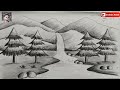 how to draw easy pencil sketch scenery for kids,landscape pahar and river side scenery drawing