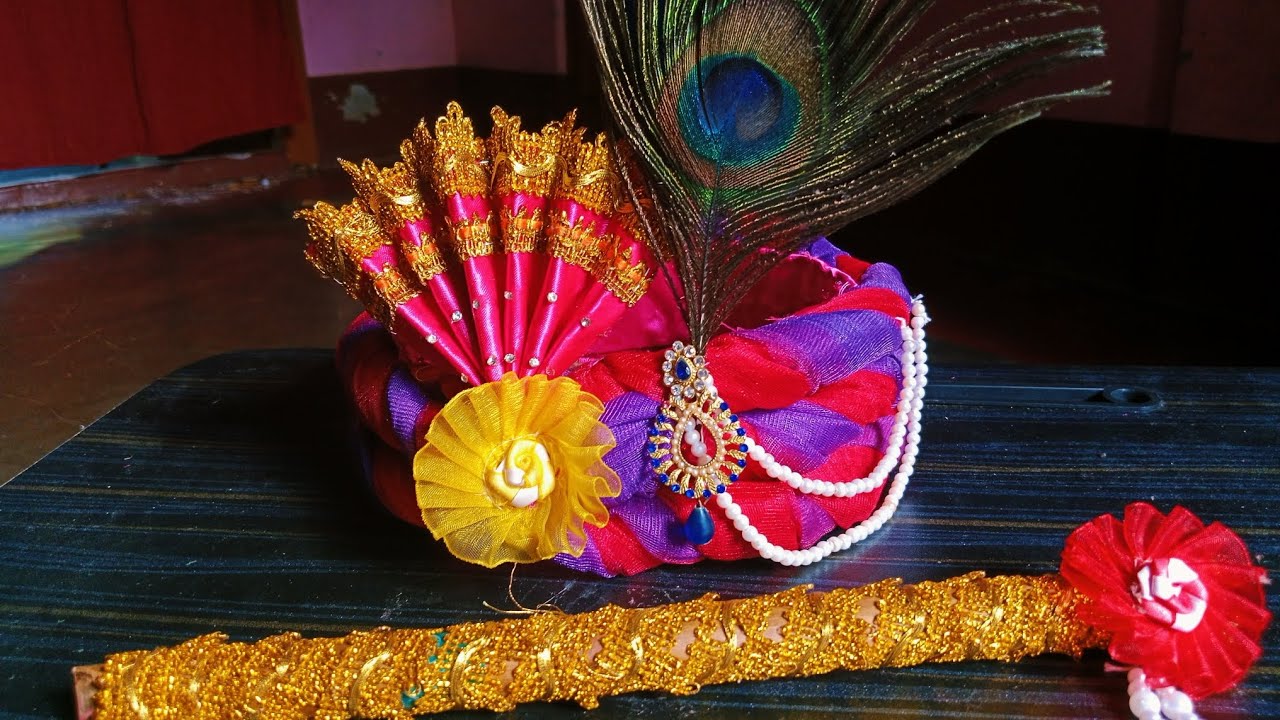 Krishna pagdi//Making Krishna pagdi for Janmashtami ❤️//Little Krishna Makeover//Handmade  pagdi