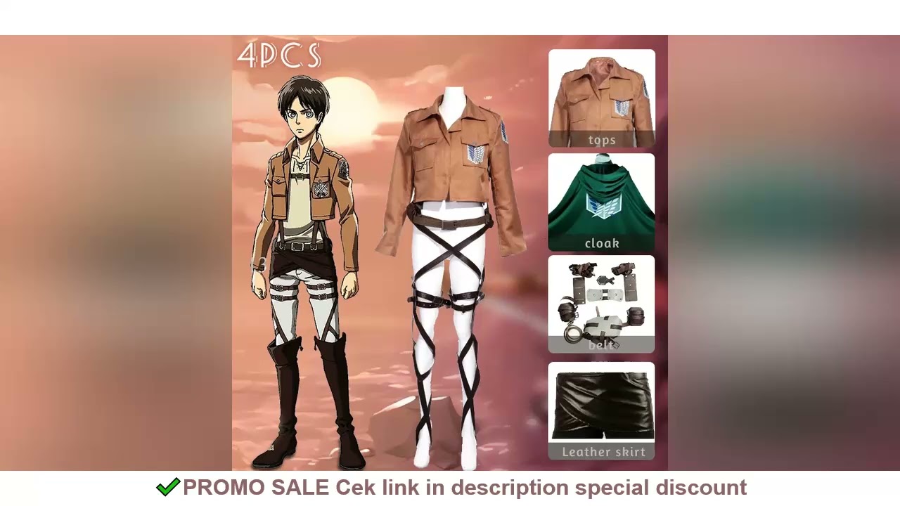 Anime Attack on Titan Cosplay Shingeki no Kyojin Jacket Recon Corps Leather Skirt Hookshot Belts Sus