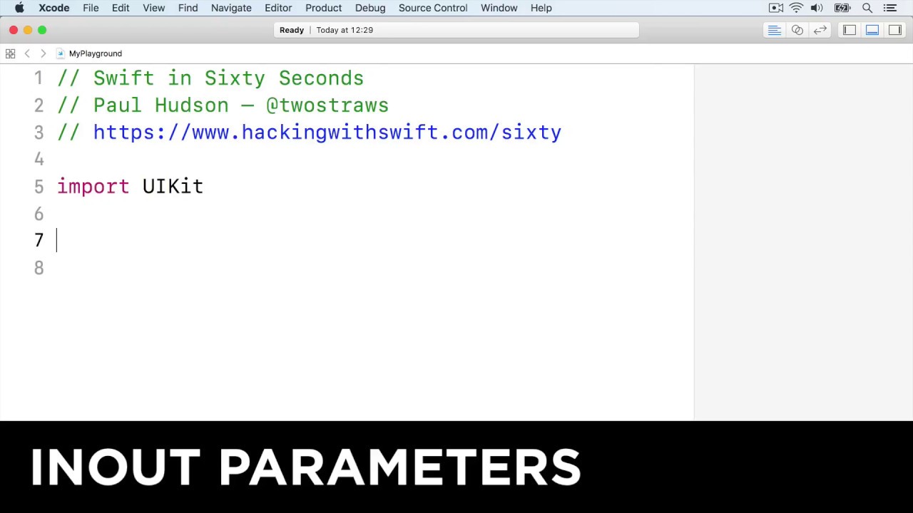 inout parameters – Swift in Sixty Seconds - YouTube