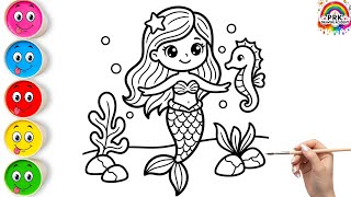 How to Draw a Cute Mermaid Underwater 🧜‍♀️ Easy Step-by-Step Drawing For Kids Coloring For Toddlers 