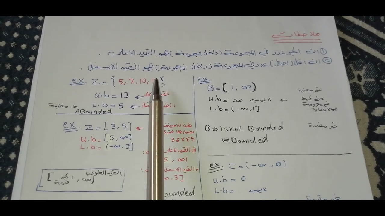 تحليل رياضي المجموعه المقيدة (القيد العلوي والسفلي) م.4