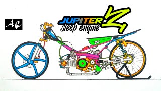 DRAG JUPITER Z sleep engine,cara menggambar motor drag jupiterz,cara menggambar drag,ลากจักรยาน