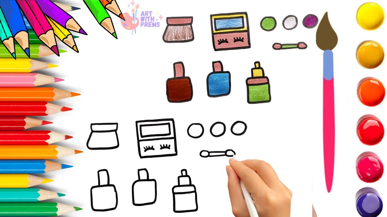 Как рисовать милые косметические рисунки, раскрашивать и рисовать для детей и малышей_🌈🎨