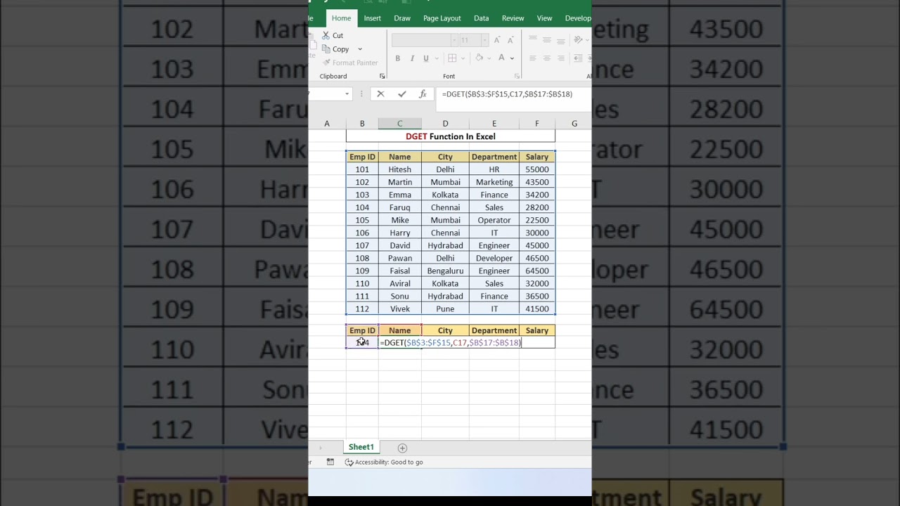 DGET function in ms Excel. 