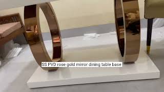 SS PVD rose gold mirror dining table base, double rings