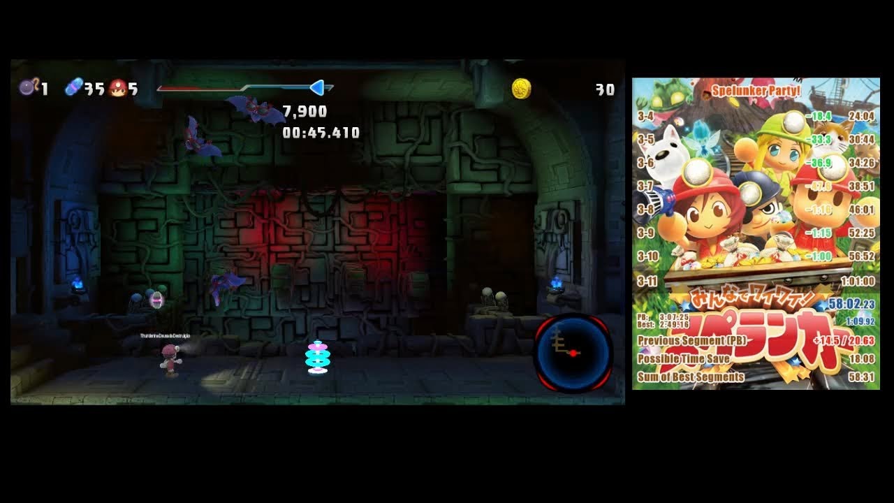 Spelunker Party! Spelunkette Any% World 3 No Equipment Speedrun - 
