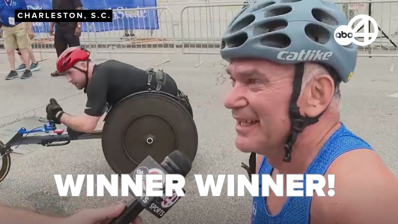 First wheelchair runners cross the finish line at the 2025 Cooper River Bridge Run
