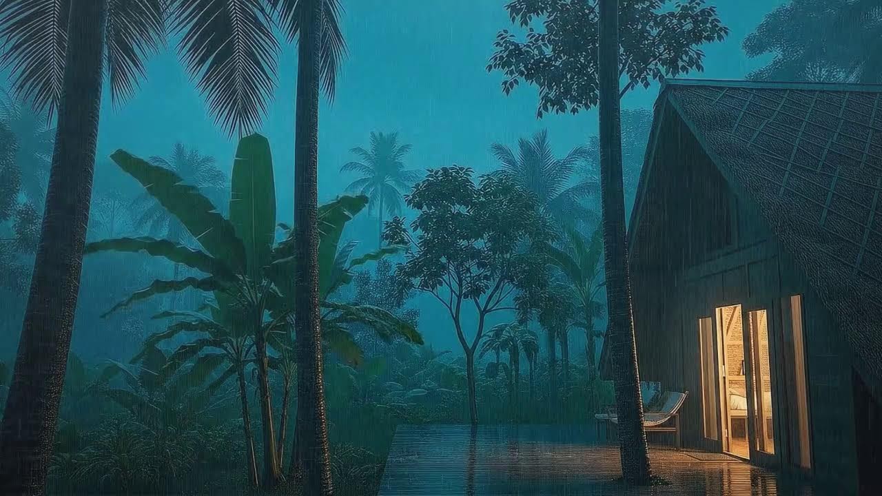 Sleep Now with Calm Rainfall and Soft Thunder at Forest Cabin Terrace 🌧️