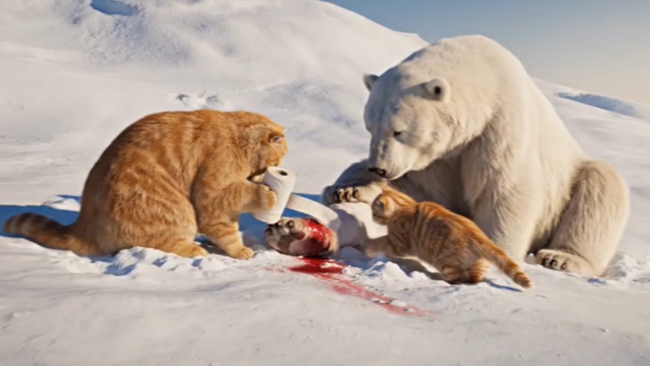 Mama Cat And Kitten Rescue Dolphin And Bear, Kitten Boils Water And Causes Fire And Explosion