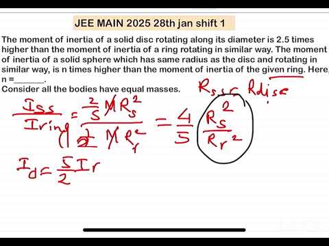 JEE MAIN 2025(28jan shift1)The moment of inertia of a solid disc rotating along its diameter is 2.5 14 JEE MAIN 2025(28jan shift1)The moment of inertia of a solid disc rotating along its diameter is 2.5