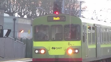 DART class 8100/8300 arriving and going out of service on platform 1 at dúnlaoghaire