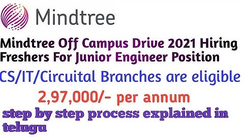 Mindtree Off Campus Drive 2021 Hiring Freshers For Junior Engineer Position | Off Campus Jobs