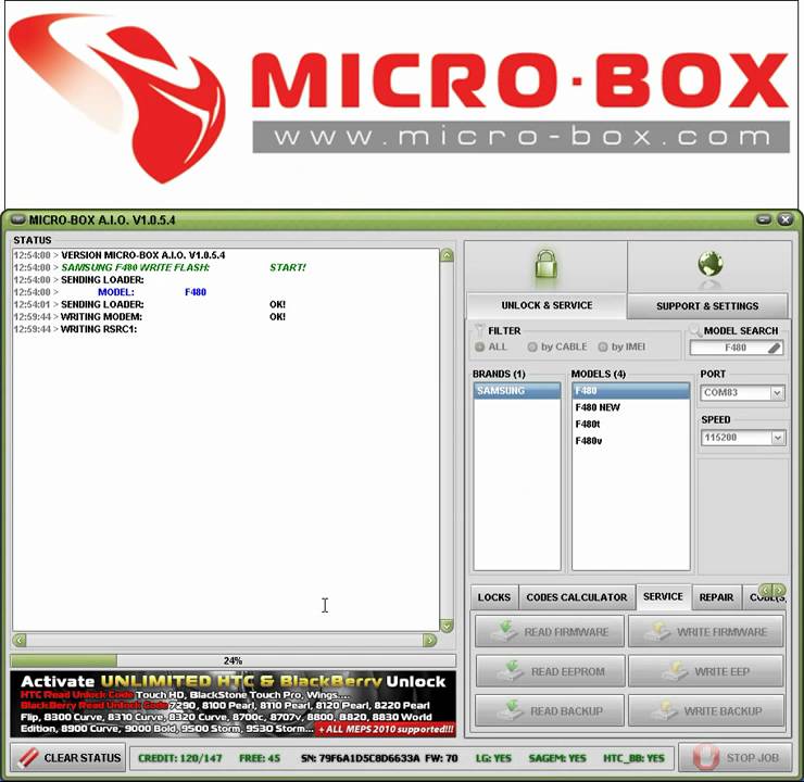 Samsung F480 Flash Write by MicroBox