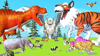 Dinosaurs T-Rex vs Black Dinosaurs Allosaurus Spinosaurus Size Comparison Epic Battle Animal Revolt