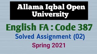 English FA : Solved Assignment : Code 387 : Spring 2021 : AIOU : Assignment 01