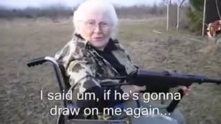 Thug grandma with machine gun