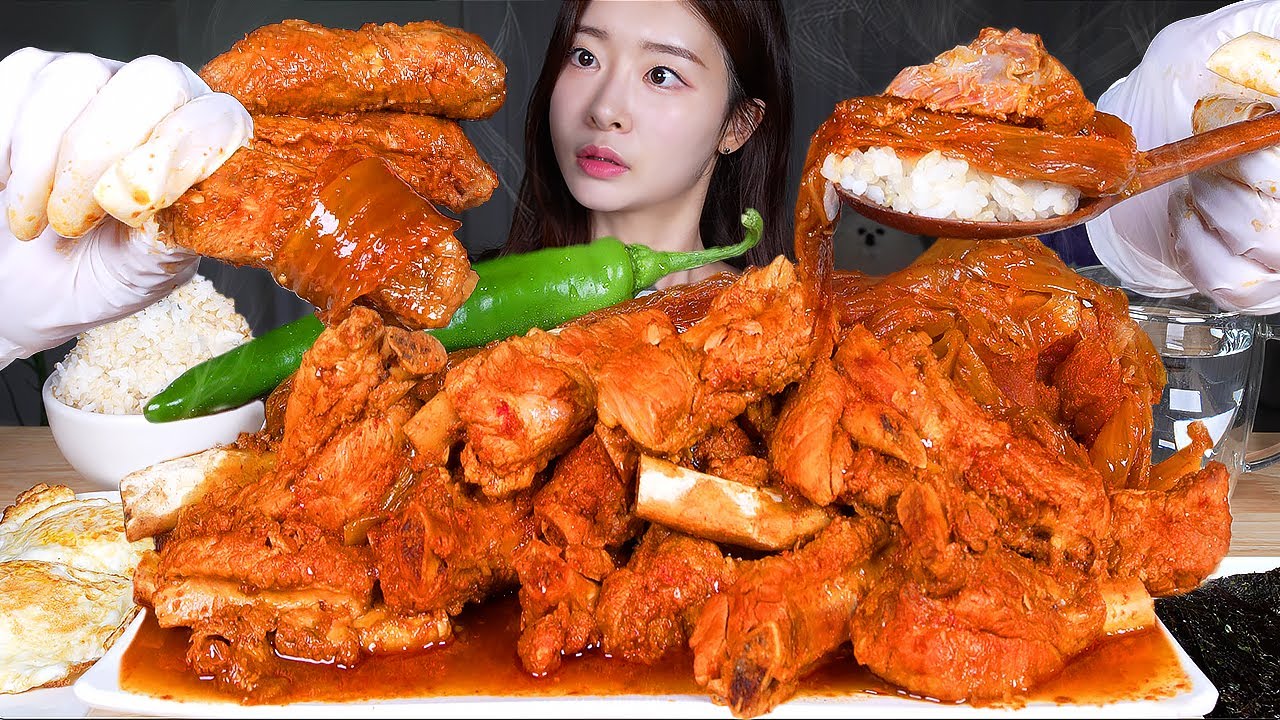 ASMR MUKBANG | Острый тушеный кимчи со свиными ребрышками ☆ Яичница, рис, сушеные водоросли