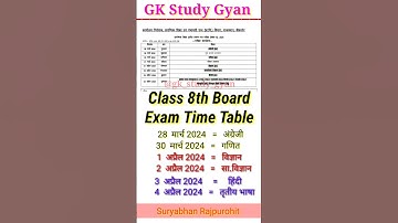 rbse board exam time table 2024 / rbse board exam class 8 th / rbse 8 वी बोर्ड एग्जाम टाइम टेबल 2024