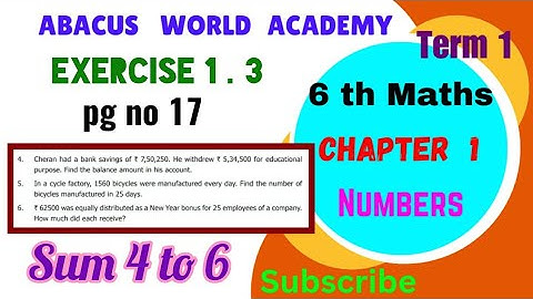 6th Maths Term 1 Chapter 1 Numbers Exercise 1.3 Sum 4 to 6 pgno17/NewTNsyllabus#abacusworldacademy