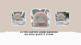 Silver Carved Laxmi Ganesha on Rose Quartz Stone || Carved Laxmi Ganesha Statue || Laxmi Ganesha