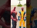 A dinosaur tries to swap Spiderman head and Wolverine head | Marvel toys #marvel #shortvideo #spider