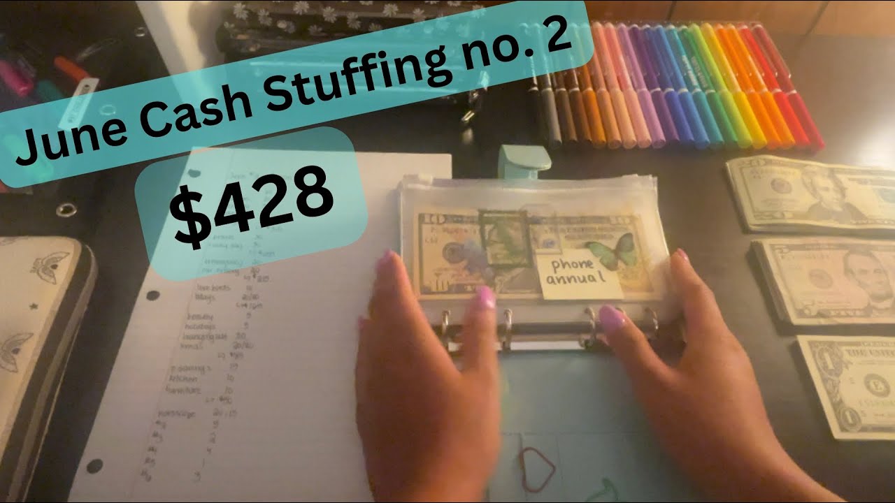 June Pay #2 | $428 cash stuffing | young adult budgets - YouTube