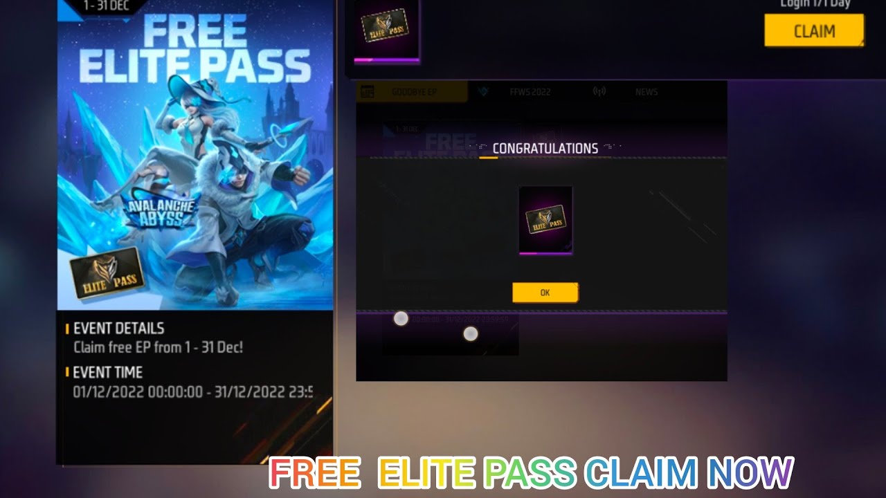 FREE ELITE PASS CLAIM NOW FREE FIRE MAX FREE FIRE LOGIN REWARDS NOW