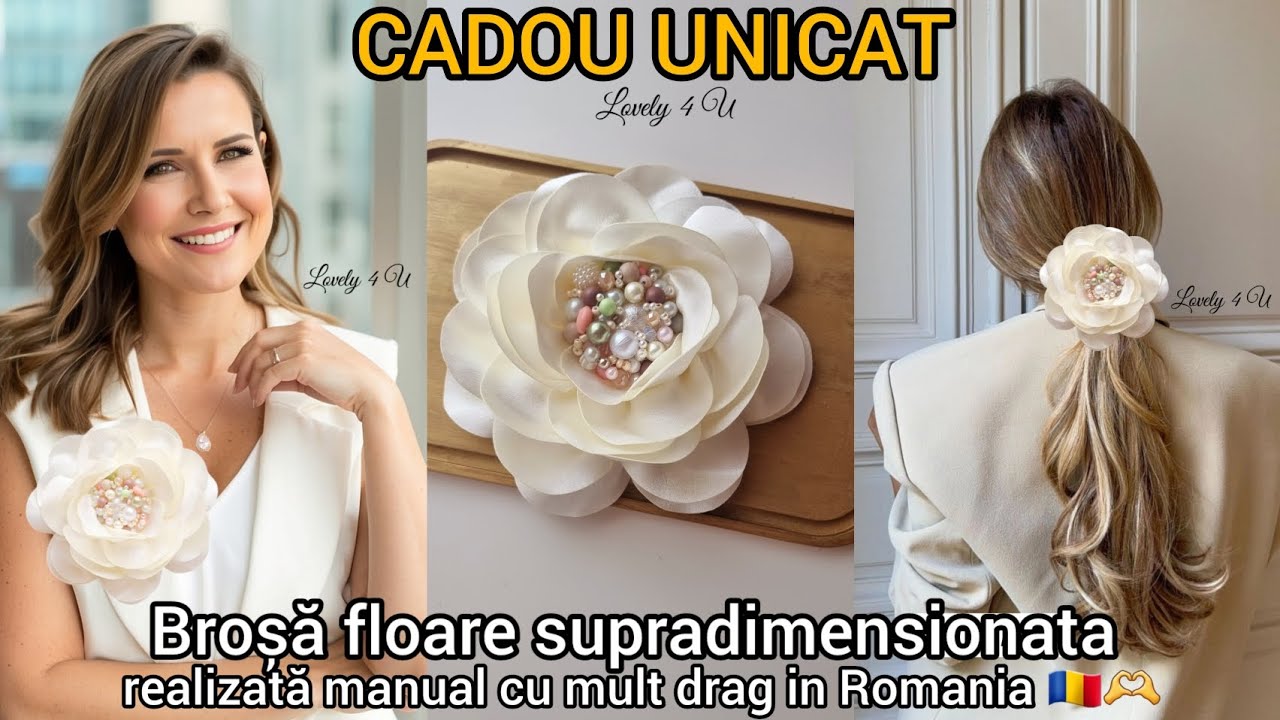 Floare mare textila - brosa,accesoriu de par, accesoriu talie,colier floare mare cu perle, bijuterii