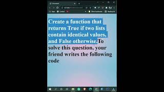 #shorts #Programming #python exercise compare two lists return true write a python function for it