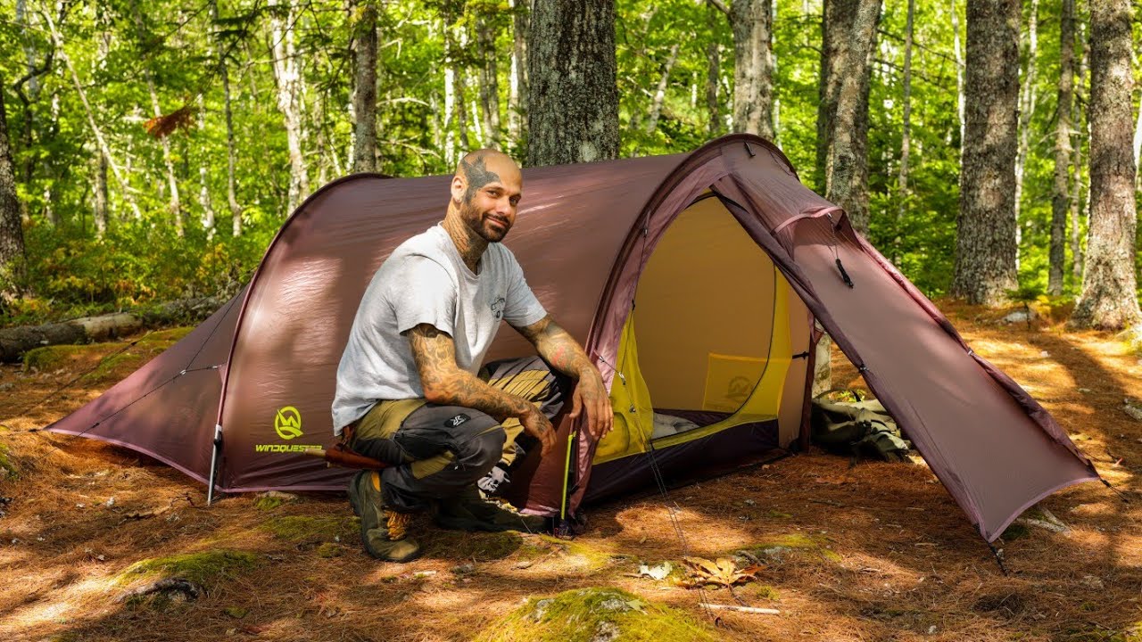 Camping With Ultralight Hiking Tent In Forest