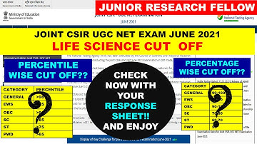 CSIR UGC NET JUNE 2021 CUT OFF FOR LIFE SCIENCES(JRF)!!PERCENTILE AND PERCENTAGE CUT OFF WERE GIVEN😎