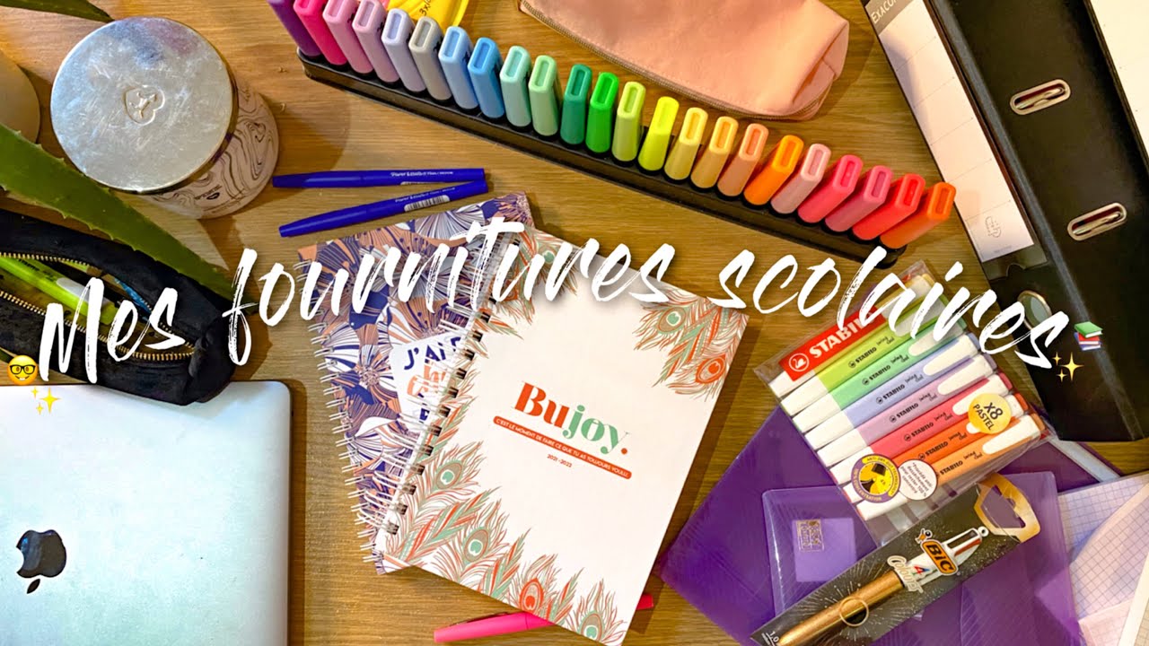 mes fournitures scolaires 2021, fiches, crayons, stabilo, macbook... tips & astuces; BACK TO SCHOOL