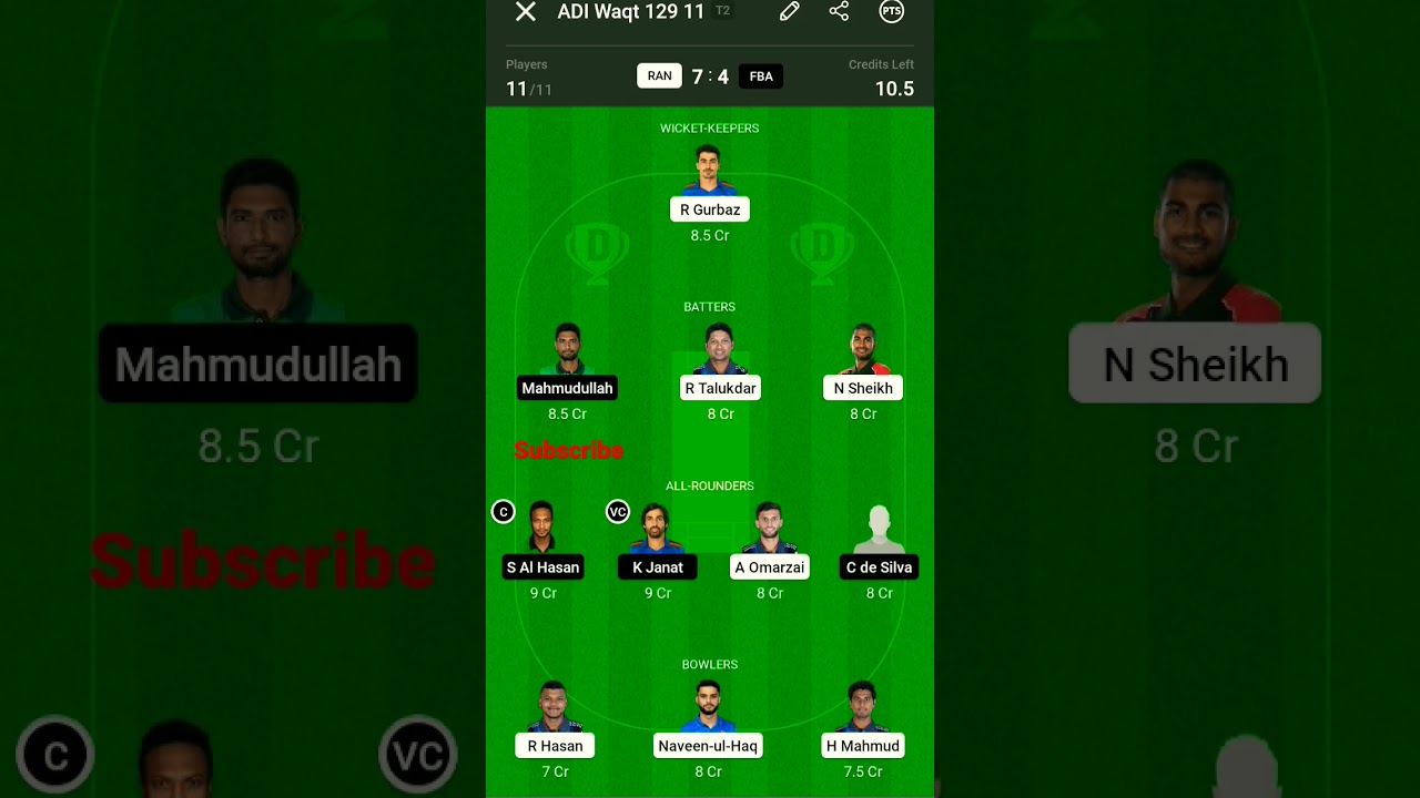 RAN vs FBA || BPL Eliminator match || GL and Sl Team prediction for Dream11