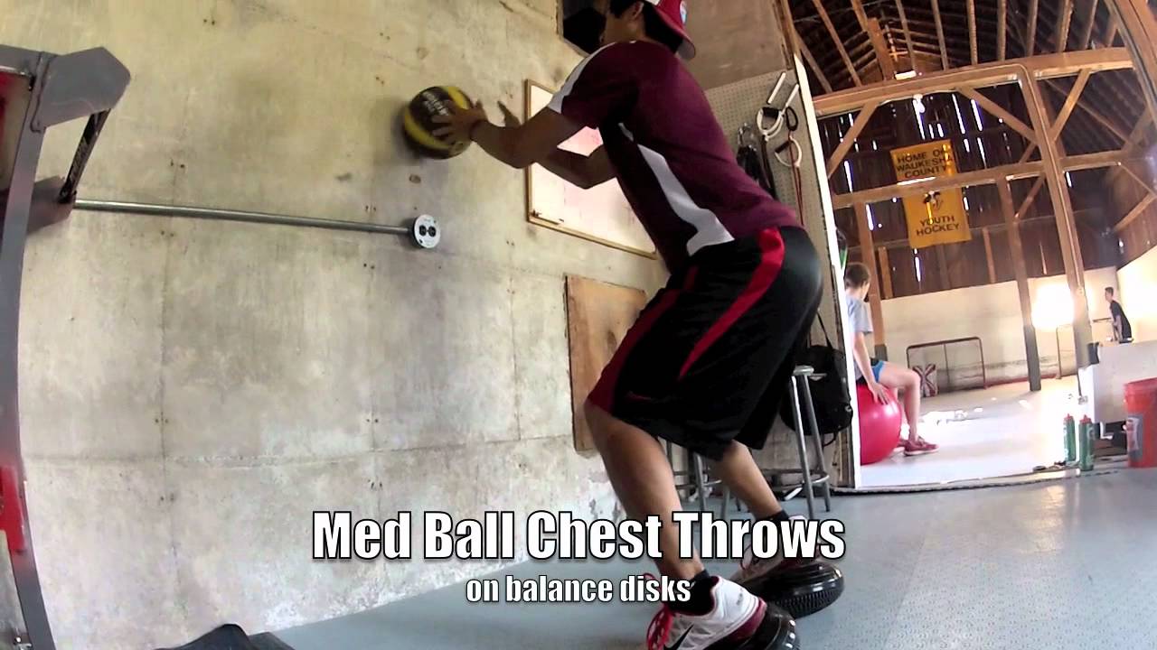 Farm Tough Hockey Medicine Ball Chest Throws on Balance Disk YouTube