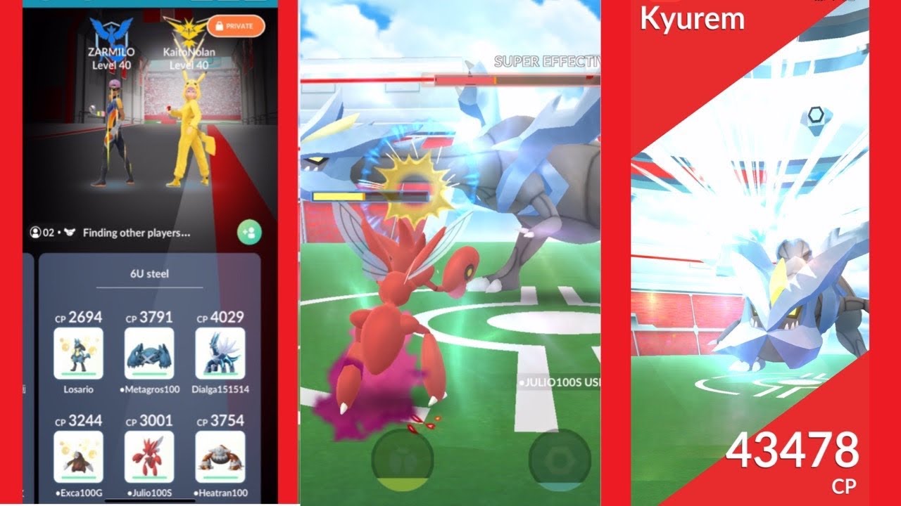 6 unique Steel type Pokemon Kyurem duo (no weather boost & remote raid invite)