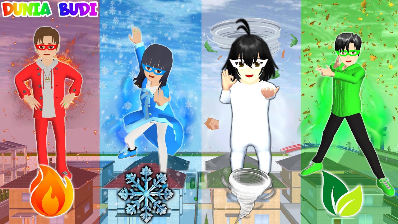 Yuta Mio Jadi Superhero Bermain Tantangan Petak Umpet 1 Warna Sesuai Elemen Api, Es, Udara, Bumi