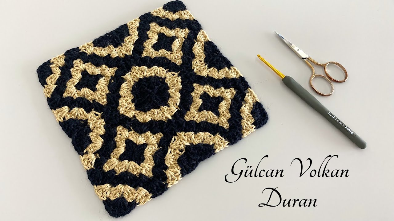 İKİ RENKLİ DESENLİ ÖRGÜ ÇOK KOLAY KARE MOTİF YAPIMI