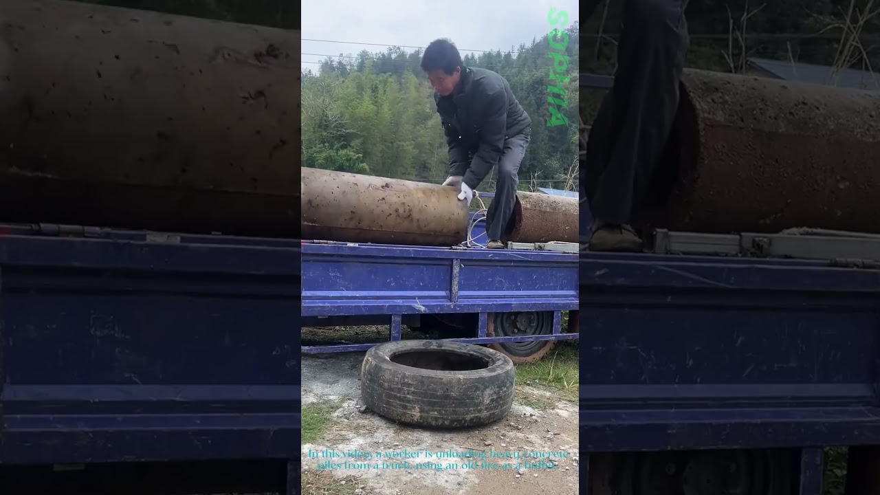 Concrete Pile Unloading: How a Tire Acts as Buffer for Safe Handling