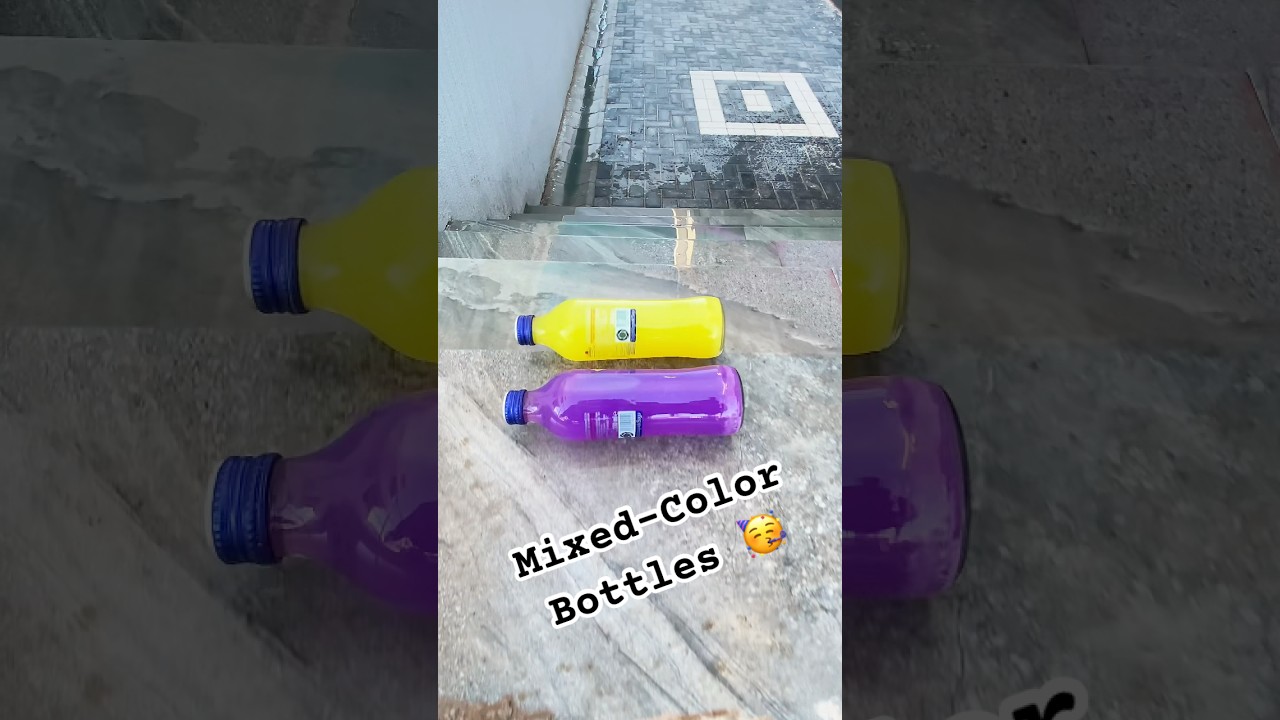 Breaking Glass Bottles! Soft Things & Crunchy Sounds👻PURPLE- YELLOW  WATER BOTTLE 🆚 COLORFUL BALLS