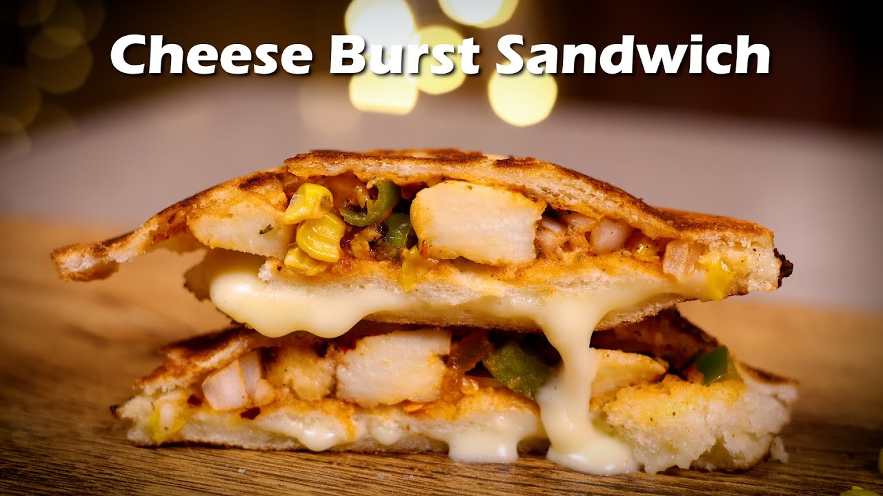Cheese Burst Pizza Sandwich | Street Style Cheesy Melt in Mouth Sandwich by Meera 