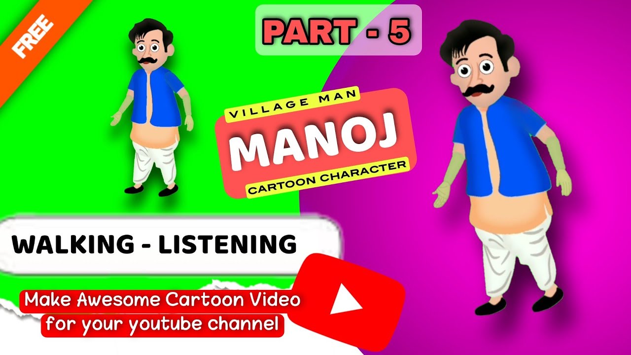 green screen village man walking with listening animation