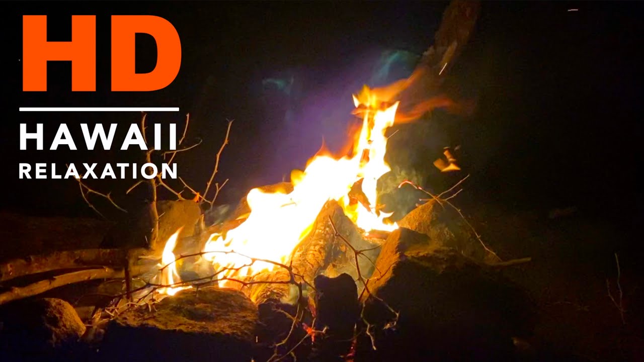 У костра на Гавайях. Горит огонь ?? Сверчки. Костер на природе. Звуки ...