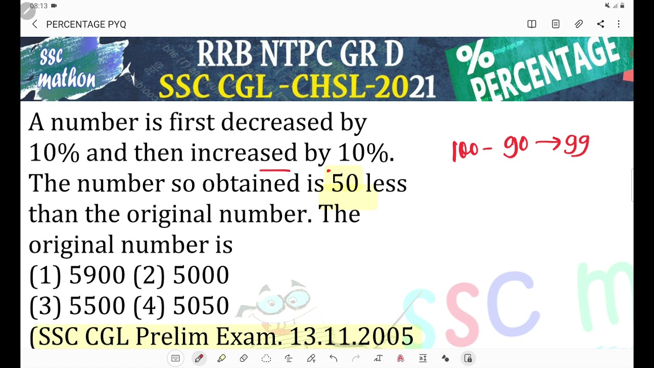 A number is first decreased by 10% and then increased by 10%.The number ...