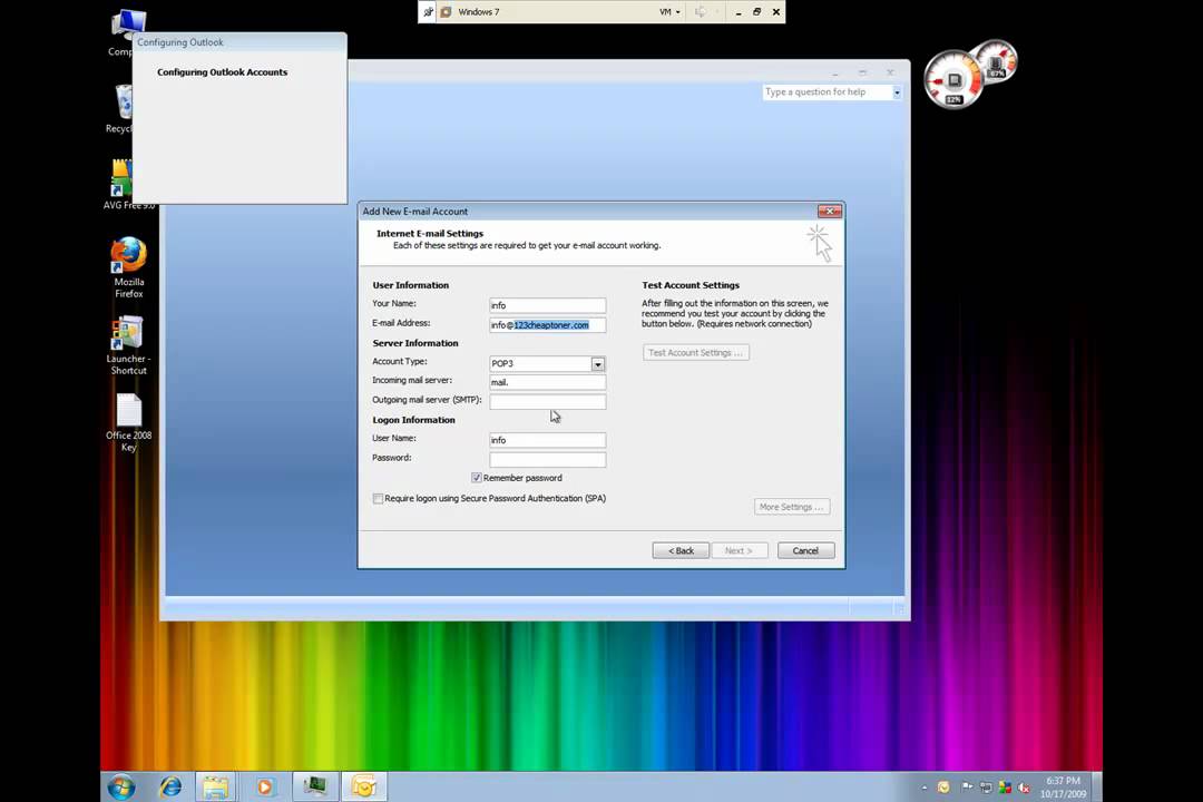How to Setup of Outlook 2007 account Microsoft Windows 7, XP, Vista HD