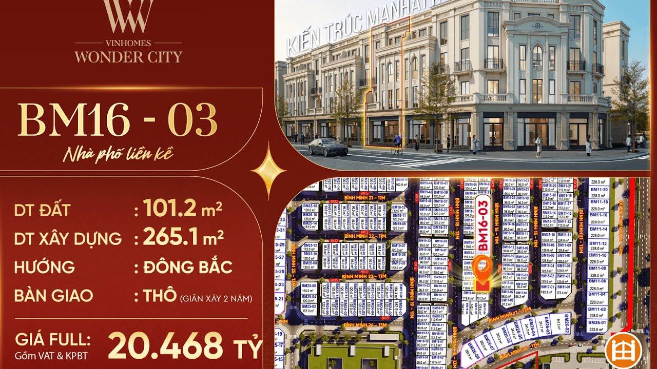 🏡 Sống Chuẩn Manhattan Thời Thượng – Nhà Phố Vinhomes Wonder City 101,2m² Giá 20,468 Tỷ 202 Triệu/m²