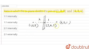 Ratio in which the zx-plane divides the join of `(1, 2, 3) and (4, 2, 1)`.