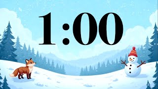 1 Minute Winter Snow Timer ❄️ Cute Fox & Snowman, Fun Piano & Guitar Music | Classroom Study Focus