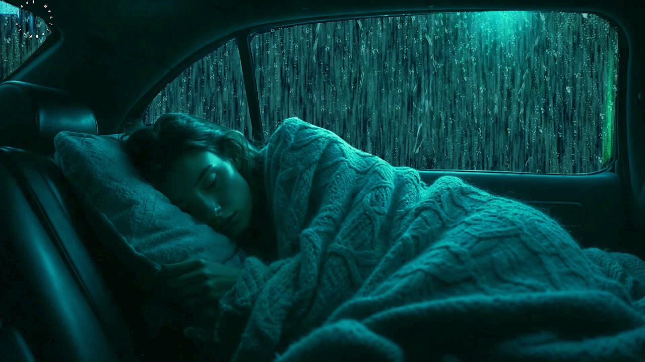 99% Overcome Stress to Sleep Instantly With Heavy Rain & Thunder on the Car at Night